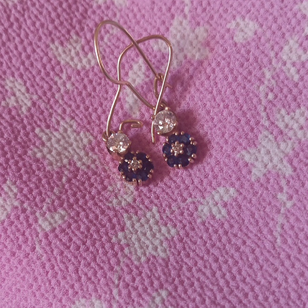 14k Real Diamond And Sapphire Earrings